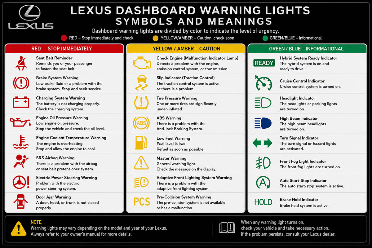 Lexus Dashboard Warning Lights Symbols